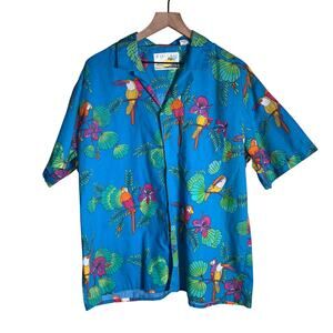 VINTAGE MANGO BAY tropical vacation wear resort Hawaiian parrot print shirt XL